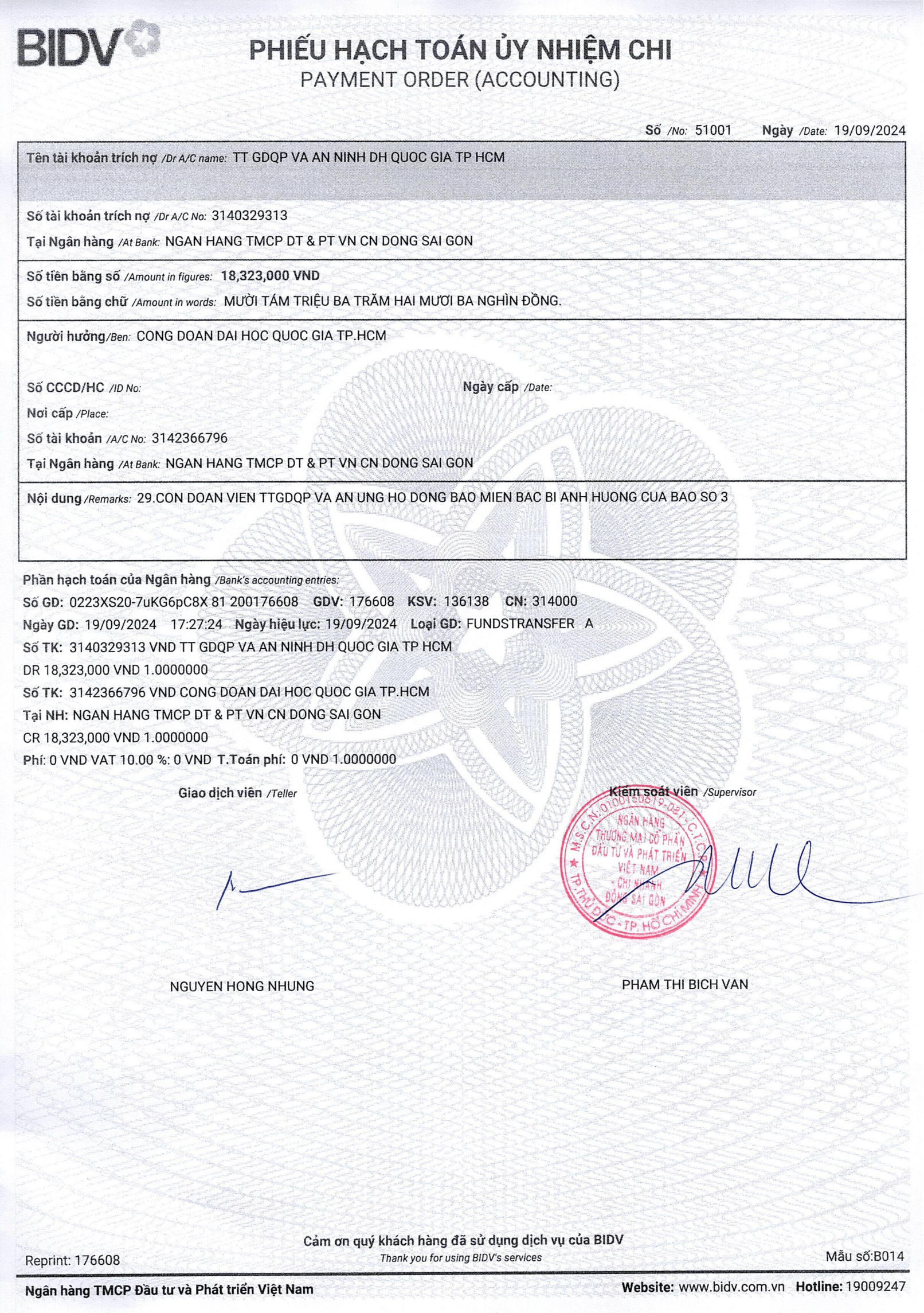 Tập thể cán bộ viên chức và sinh viên tại Trung tâm Giáo dục Quốc phòng và An ninh, ĐHQG-HCM tham gia cuộc vận động ủng hộ đồng bào bị ảnh hưởng bởi cơn bão số 3